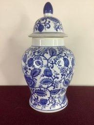 Blue And White Lidded Urn/jar