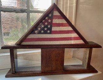 Patriotic Vintage Wooden Stand With Flag And Display Space