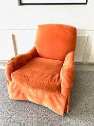 Vintage Orange Microfiber Swivel Rocker Comfy Chair On Skirted Base