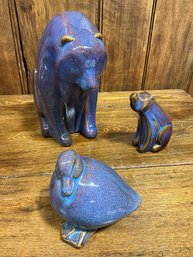 MCM Ceramic Sculpted Mama Bear, Baby Bear Cub And Duck