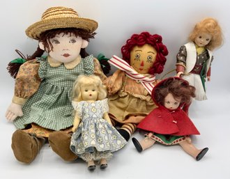 5 Vintage Dolls  ~ 2 Story Book Dolls, Rebecca Of Sunny Brook Farm & More ~