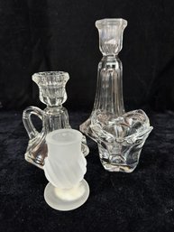 Pressed And Etched Glass Candle Holder Lot