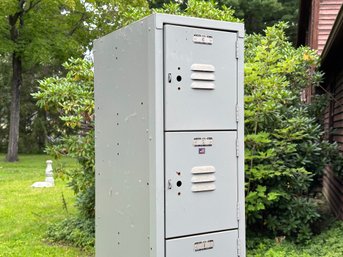 A Tall Bank Of Vintage Metal Lockers By Lyon