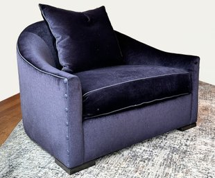 A Luxurious Deco Revival Arm Chair By Mattaliano In Purple Velvet With Leather Piping