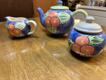 3 Pc. Handpainted Tea Set Including Pot, Sugar & Cream