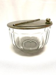 Vintage Large Glass Sugar Bowl W/ Metal Flip Top Lid By Utility Specialties