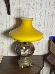 ANTIQUE SOLAR LAMP WITH YELLOW CASE SHADED POTTERY BODY