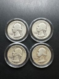 4 Washington Silver Quarters 1940, 1941, 1942, 1943