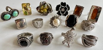 15 Rings Including 1970s Poison Ring, Mostly Vintage