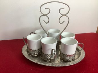 Vintage Enoch Wedgwood Set Of 6 Demitasse Espresso Cups W/ Metal Holders England