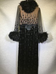 Spectacular RARE 1970 Oscar De La Renta Ostrich Feather & Sequin Silk Dress - SAME ONE IS IN MUSEUM !
