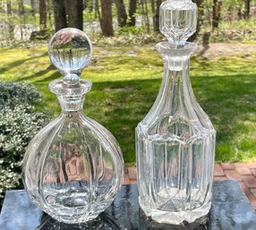 Two Vintage Heavy Cut Crystal Wine Decanters
