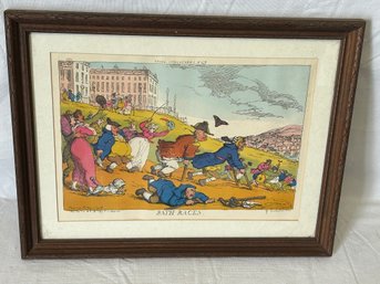 Humorous Ca. 1811 THOMAS ROWLANDSON Hand-colored Etching- Titled 'bath Races'
