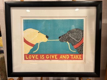 Stephen Huneck 'Love Is Give And Take' Artist Signed Woodblock On Paper