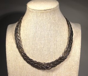 FINE WOVEN STERLING SILVER TORQUE NECKLACE