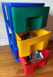 Dozens Of Tubes Of Acrylic Paint In Rolling Storage Cart