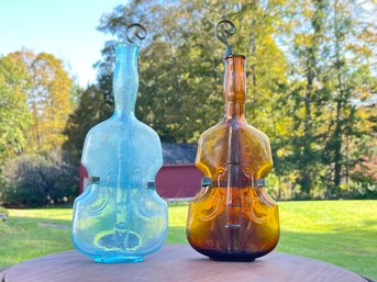 Pair Of Bass Shaped Figural Glass Flasks
