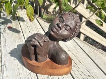 Hand Sculpted Clay Bust Of A Woman, Sgd. D. Neuberger