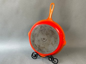 Vintage Le Crueset Enameled Cast Iron Flame Orange '26' Double Spout Frying Pan