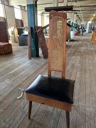 Mid Century Modern Cane Back Gentlemen's Valet With Leather Seat That Opens For Storage