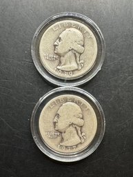 2 Washington Silver Quarters 1937-D, 1939-D