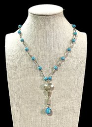 Beautiful Vintage 950 Silver And Turquoise Beaded Necklace