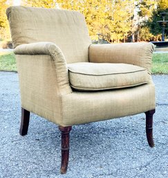 A Vintage Mid Century Arm Chair In Golden Linen