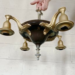 An Antique 4 Light Cast Brass Foliate Ceiling Fixture