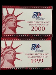 Lot Of 2 United States Mint Silver Proof Set: 1999, 2000- Original Government Packaging