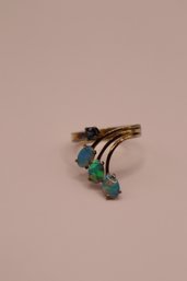 14K Yellow Gold With Opals And Blue Stone Ring Size 6