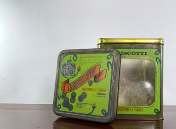 Vintage Biscotti Tin With Clear Front Window