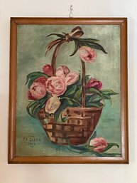 Vintage Still Life Oil On Canvas, Signed P.A Elder 1944