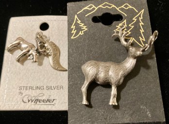 Sterling Silver Moose Pendent And Deer Pin