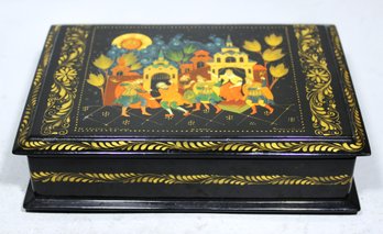 Nice Size Russian Signed Lacquer Table Box Having Figures