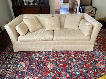 Vintage Custom Upholstered Sofa In A Cream Shell Design Fabric