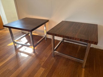 Small Wood Side Tables With Metal Legs (2)