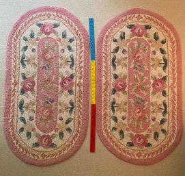 Pair Of Rockport Aubusson Lt. Rose Virgin Wool Pile Oval Area Rug Mat 22x42