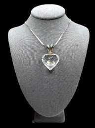 Vintage Italian Ciani Sterling Silver Chain With Heart Shaped Prism Pendant