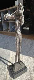 Vintage Mid Century Modern Bronze BRUTALIST Sculpture Of A Man Playing The Violin
