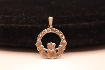 925 Sterling Silver With Marcasites Claddagh Pendant