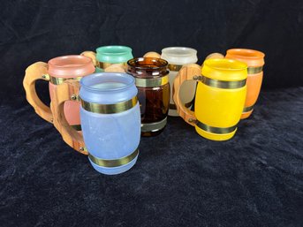 Siesta Ware Pastel Colors Banded Barrel Mugs With Wooden Handles