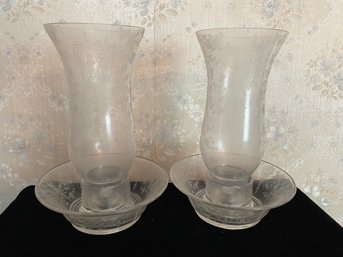 Pair Of Glass Hurricane Lamps