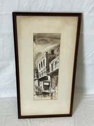 Very Fine Mid Century Modern Watercolor Cityscape Painting- Signed FEDERICO