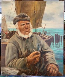 Oil On Canvas Of Fisherman Signed Lower Left