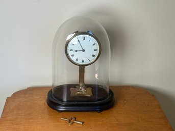 Mantle Clock With Key And Glass Dome, Glass Damaged