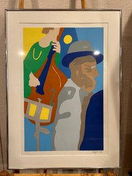 Tom Kroger - Untitled, Female Bassist & Man With A Blue Hat, Signed Lithograph 1987