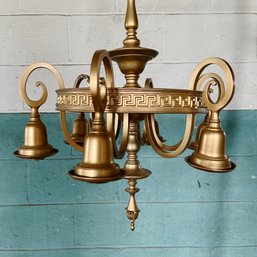 A Greek Key Empire Style 6 Light Chandelier Brass