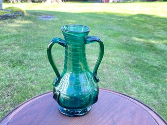 Green Handblown Glass Vase