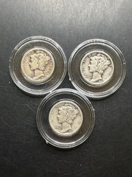 3 Mercury Dimes 1941, 1941-D, 1941-S