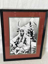 Large Framed Print Of A Native American Chief- Possibly 'rain On The Face'